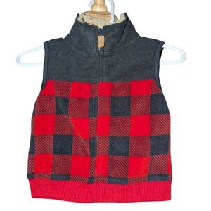 🐲3 FOR $9🦄 Carter's Zip Up Infant Boys Buffalo Check Plaid Fleece Vest Top 9M